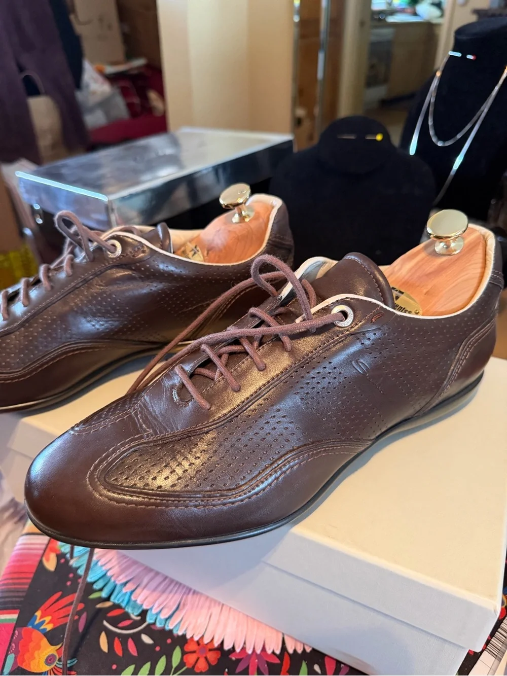 Santoni Dark Brown Leather Sneakers
